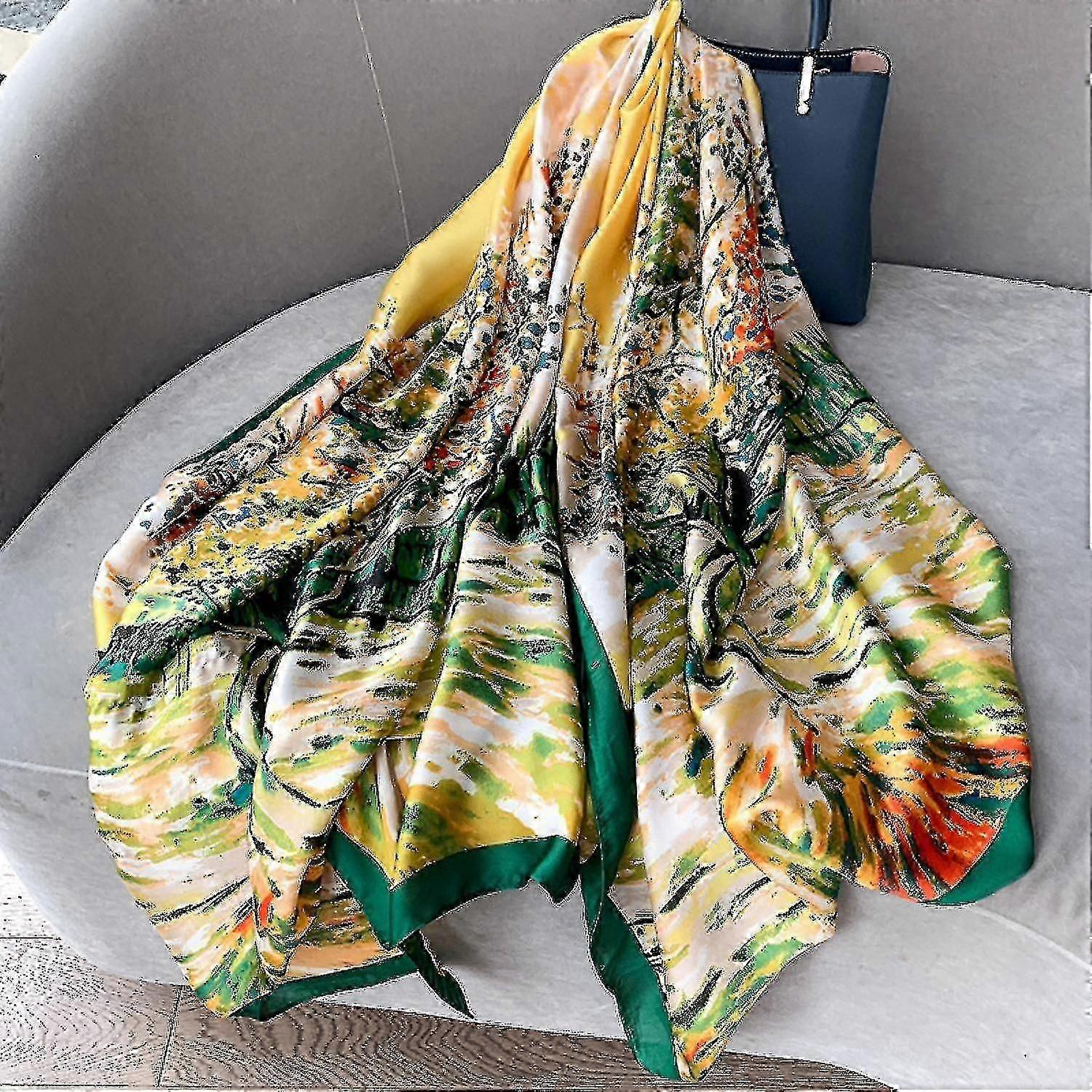 Damscarf i 100 % stor mullbärssiden, lång satinscarf, modedesigner, lätt sjal, St-004