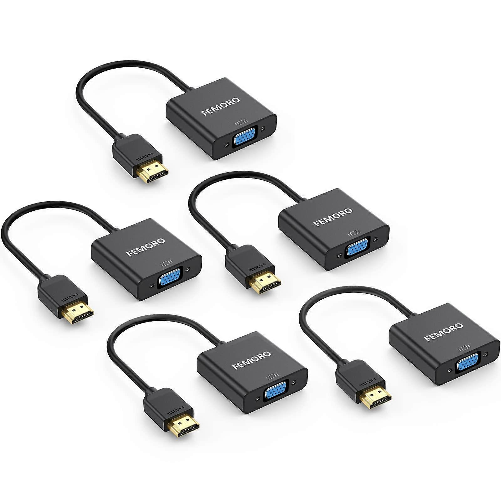 5 Pack HDMI to VGA Adapter Converter for Computer Monitor Projector Black