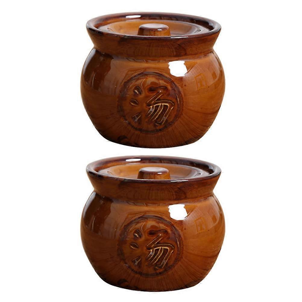 2 Pieces Ceramic Soup Bowl Clay Cookware Lidded Stock Pot for Cooking Serving