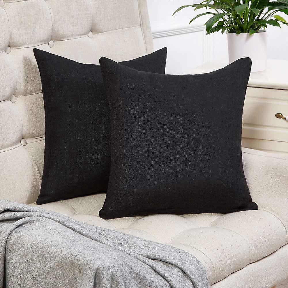 Pillow Covers 2-Pack, Black Rustic Linen, Square 20x20 Inch, Decorative For Sofa And Couch