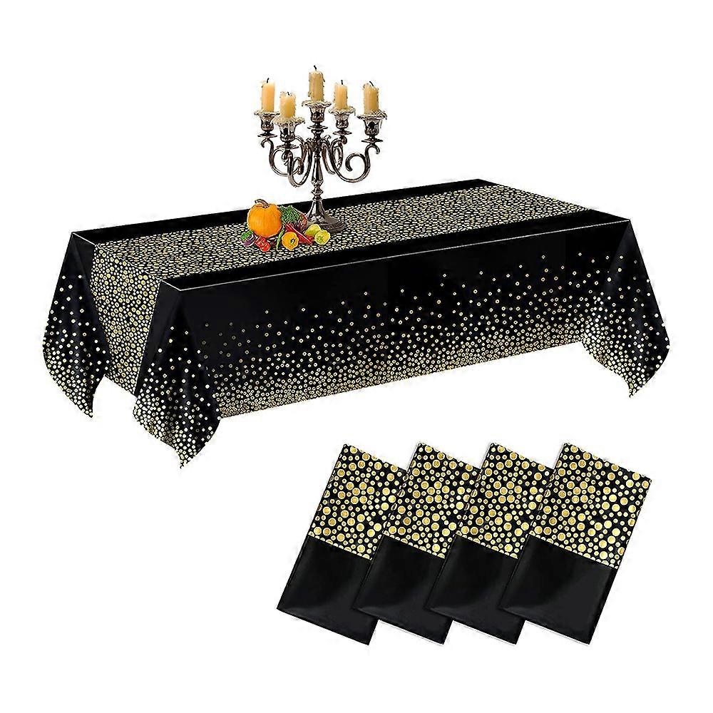 Tablecloth, Linen-Blend, Black And Gold, Water Resistant