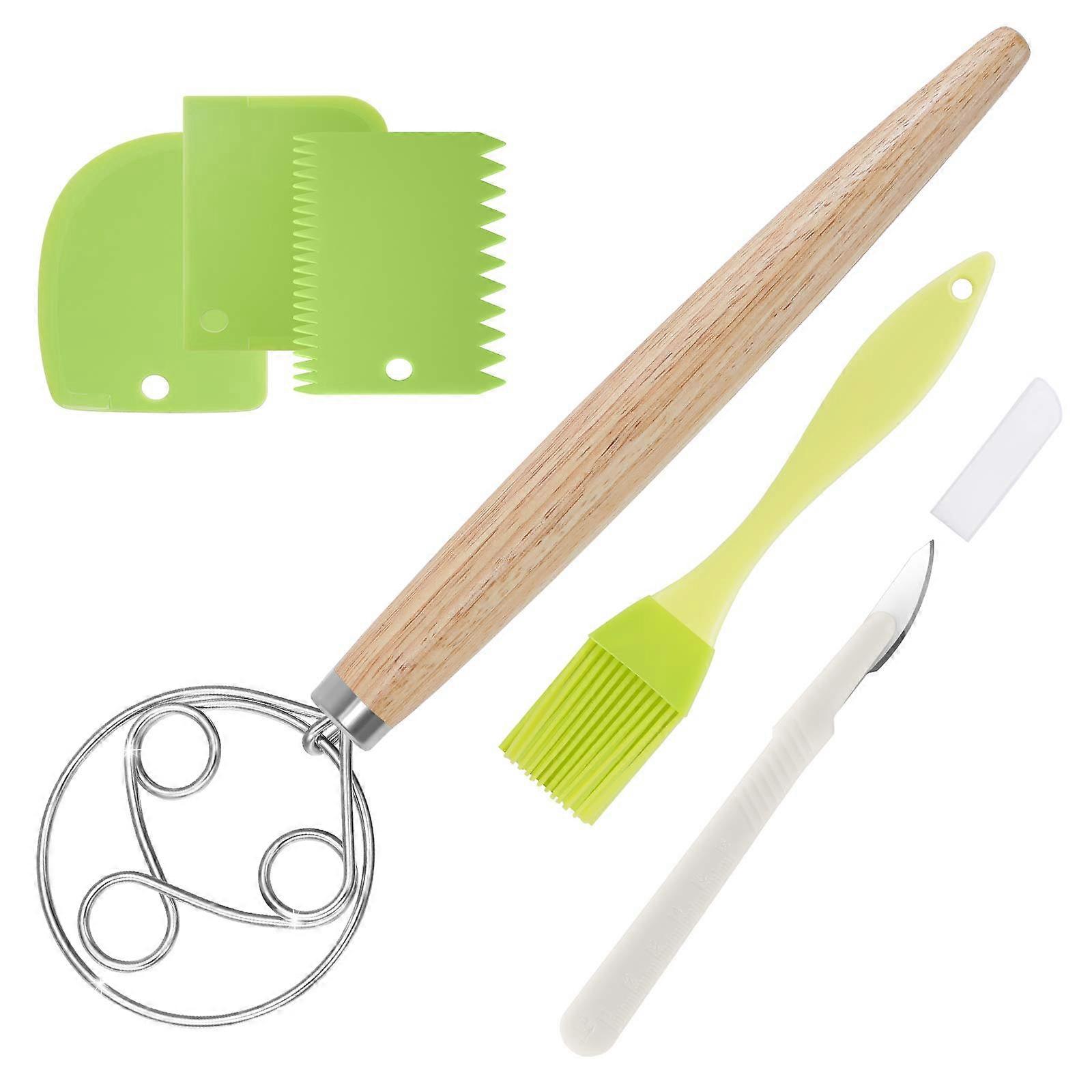 Danish Dough Whisk Large Bread Mixer, 13-Inch Wooden Handle, Stainless Steel 3 Loop Dough Mixer for Artisan Bread