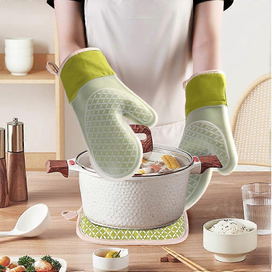 Silicone Oven Mitt (1 Pair) Double-Layer  Heat Resistant Baking Gloves