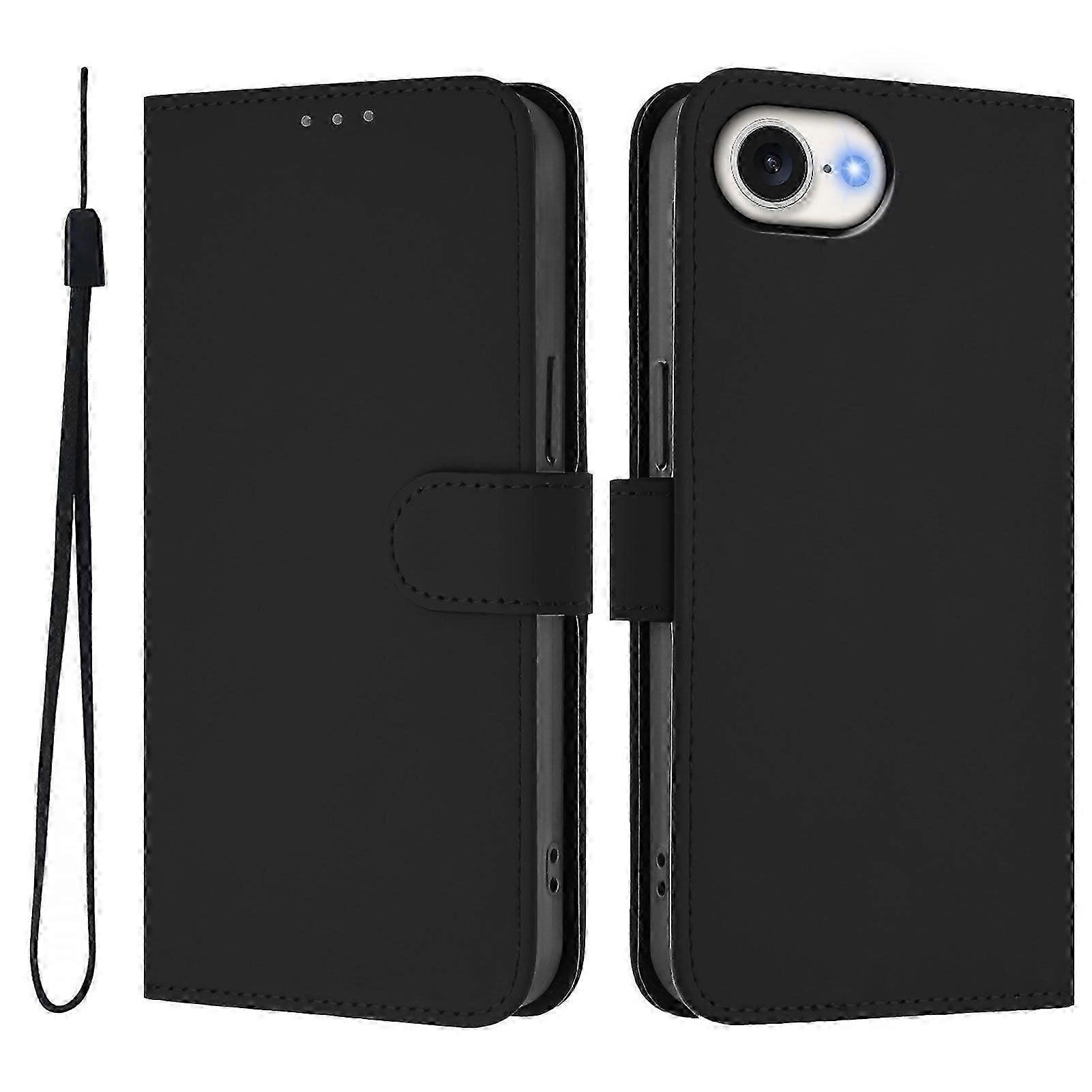 For iPhone 16e Case Solid Color Wallet Leather Phone Cover with Strap