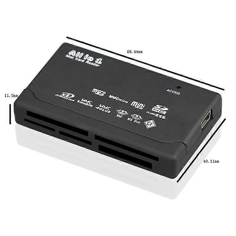 Card Reader USB2.0 Memory Card Reader Fast Data Transmission All in One Card Reader Support TF SD Mini SD MS XD Black