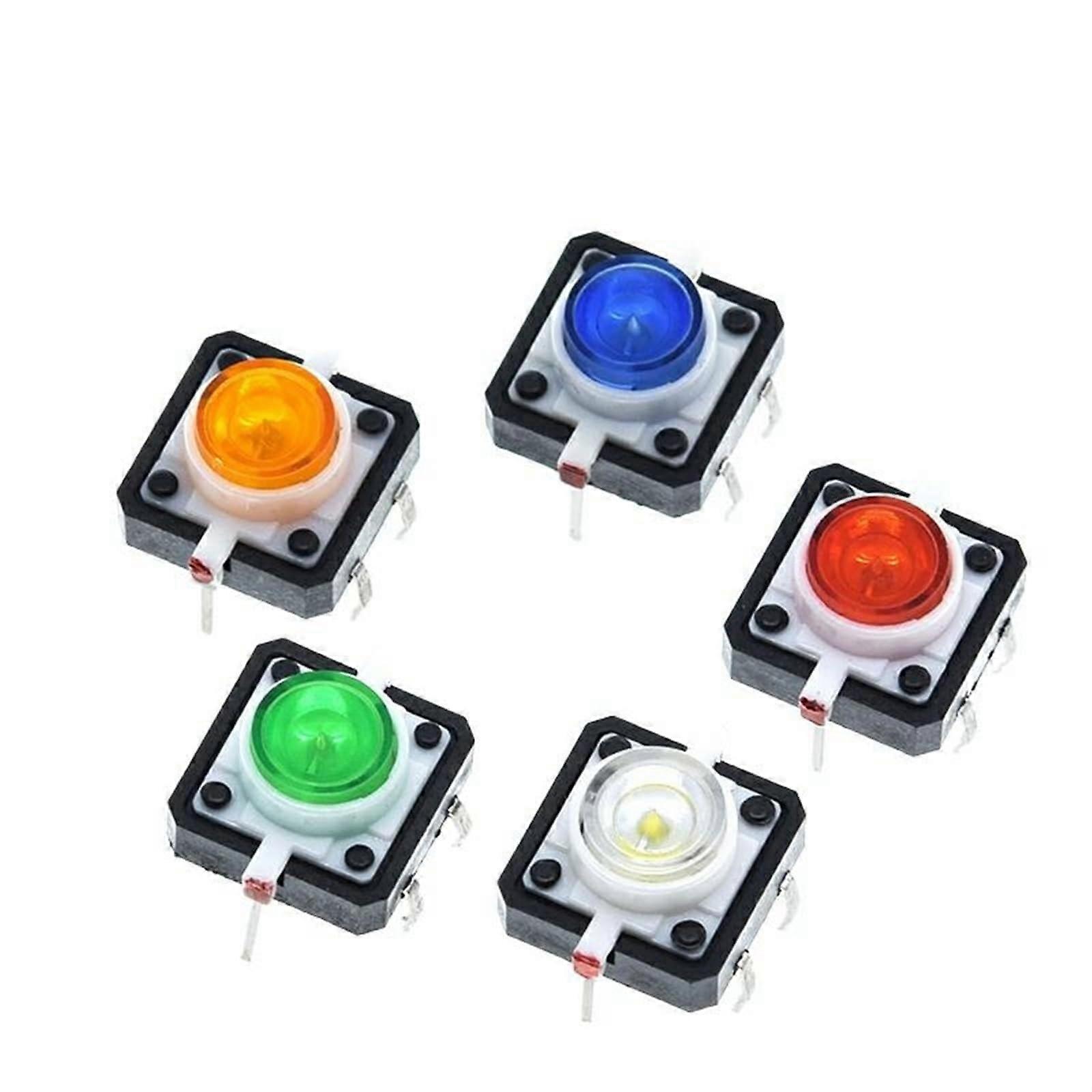 12X12 Tactile Push Button Switch Momentary With LED RGB 5 Pack 12X12X7.3mm Red Green Blue Yellow White