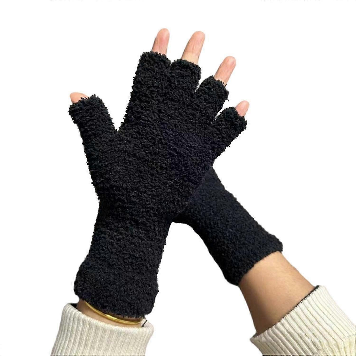 1 pár Unisex Rukavice Půl prstu Tlustý fleece Yumuşak Elastický Protiskluzový Zahřívací Pevná barva Útulné Větruvzdorné