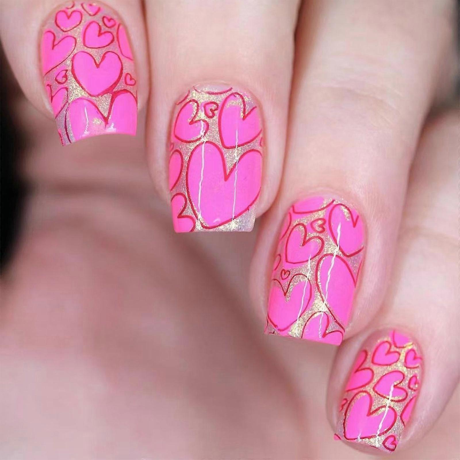 ネイルバレンタインフレンチフェイクネイルアクリル偽のネイルに24個のスクエアプレス、レディースガールズのためのネイルの人工ネイル接着剤