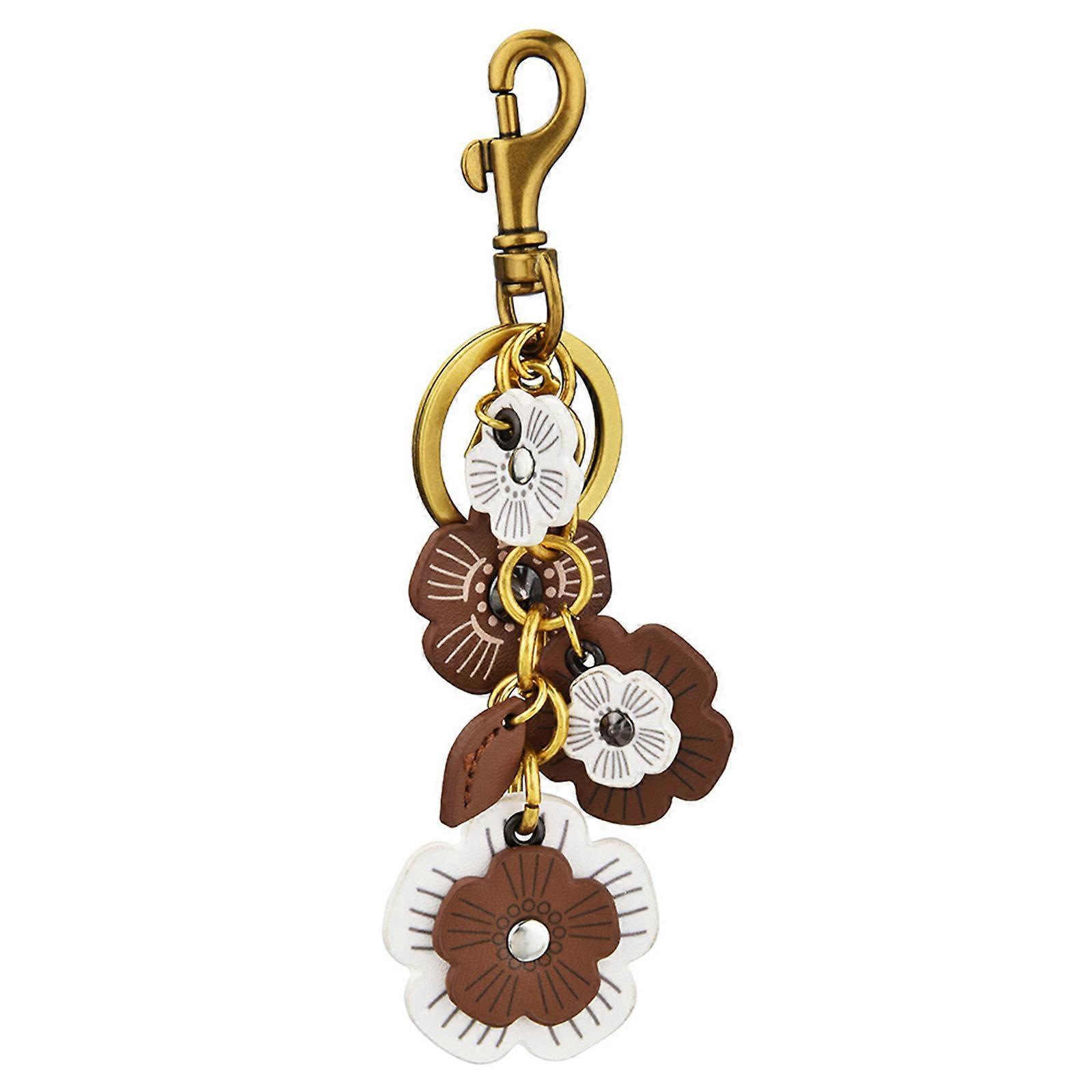 Retro Elegant Flower Keychain Bag Charm Car Key Chain Mobile Phone Accessory PU and Alloy Texture Suitable for Women