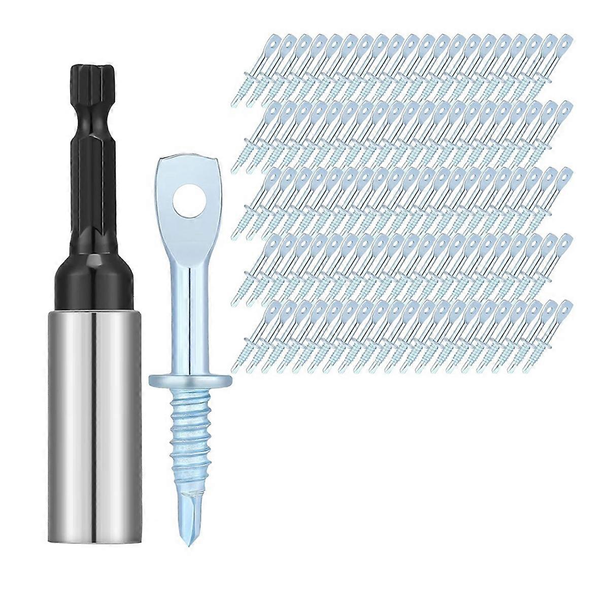 100Pcs Self Tapping Drilling Point Screw Zinc and 1pcs 2-5/8In Driver
