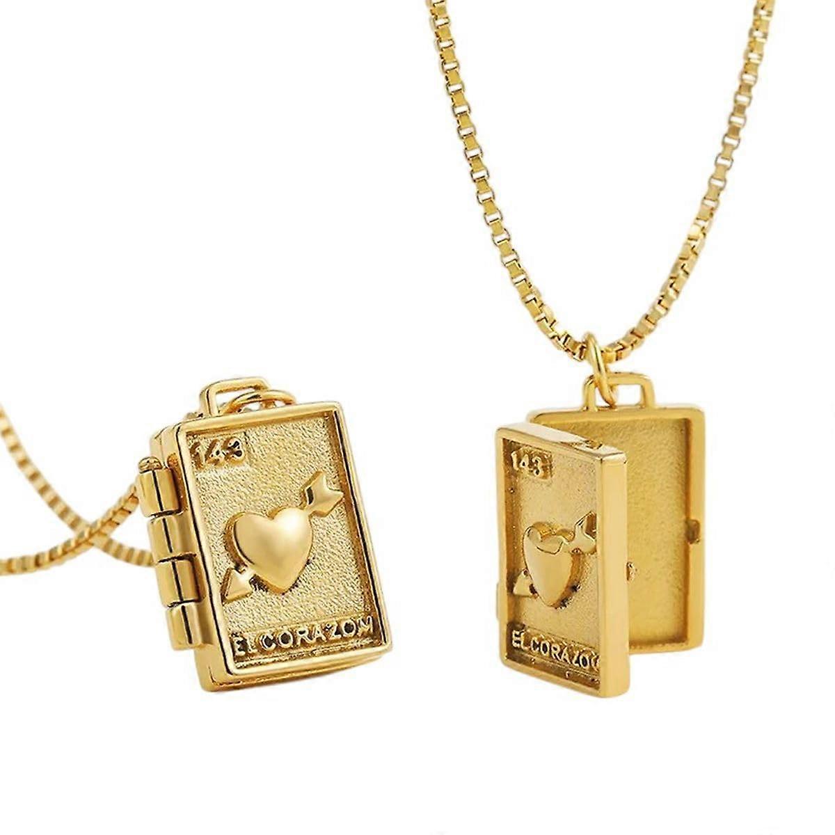 Unisex Gold Moon Heart Square Necklace Locket Retro Chain Jewelry Gift