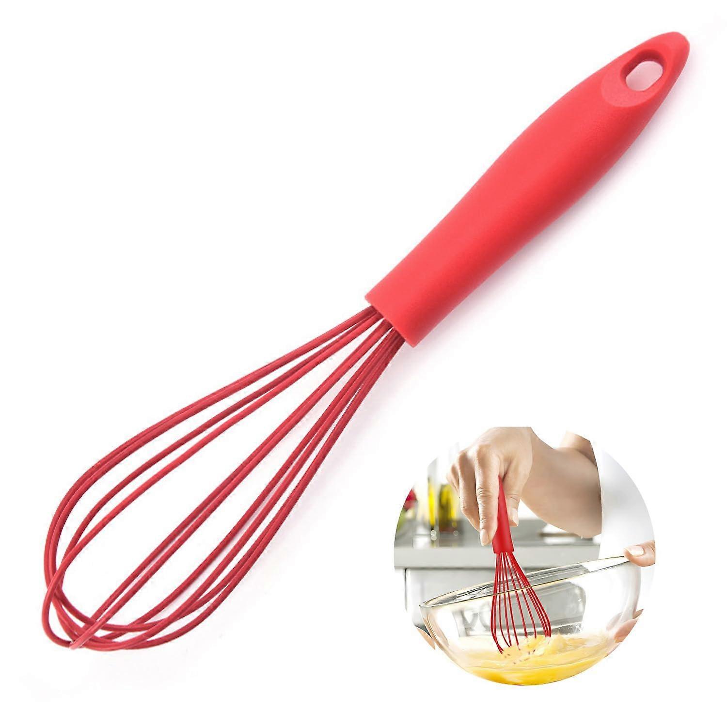 Silicone Whisk, Red Silicone, Whisk Plastic, Kitchen Whisk, for Mixing, Whisking, Beating, Frothing and Stirring