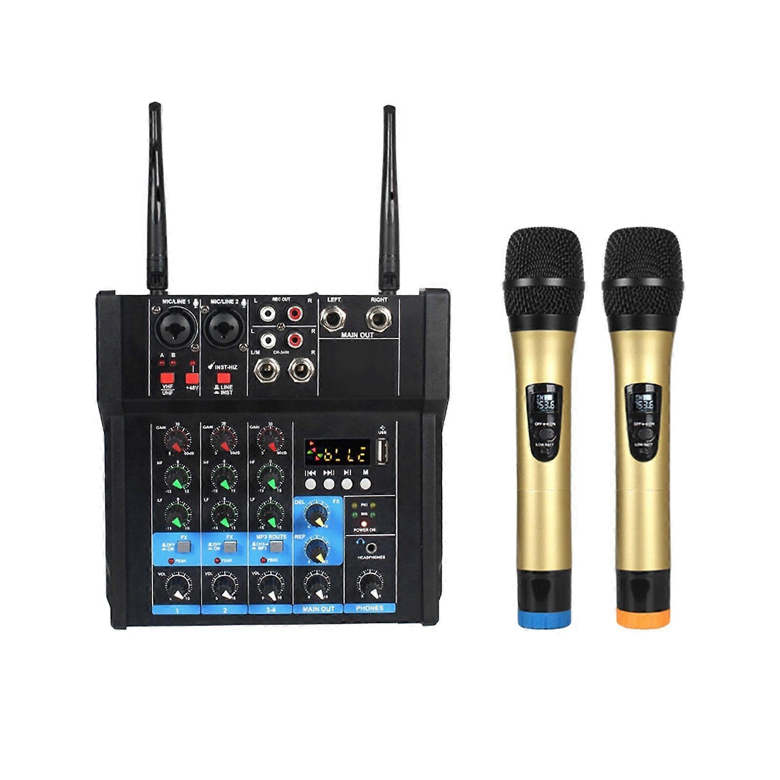 Audio Mixer with Dual Wireless Mic USB for Live Streaming Computer Recording