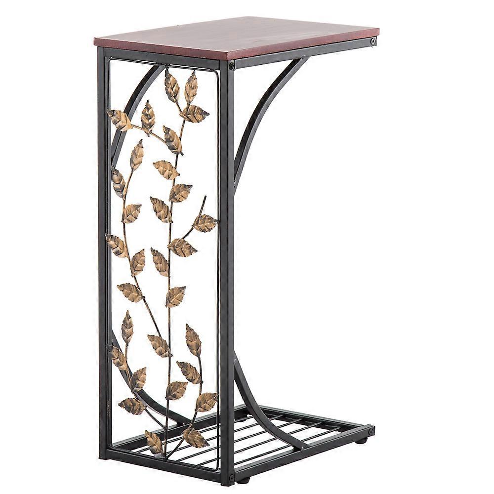 54*30.5*21CM Leaf Pattern Iron Side Table Coffee Table Brown