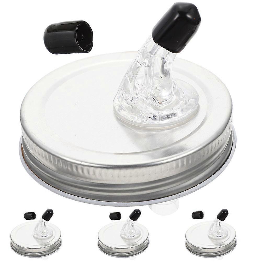 Jar Pour Spout Lid Oil Nozzle For Holidays Kitchen Users Practical Design 7X7X7.5CM Silver 4 Sets