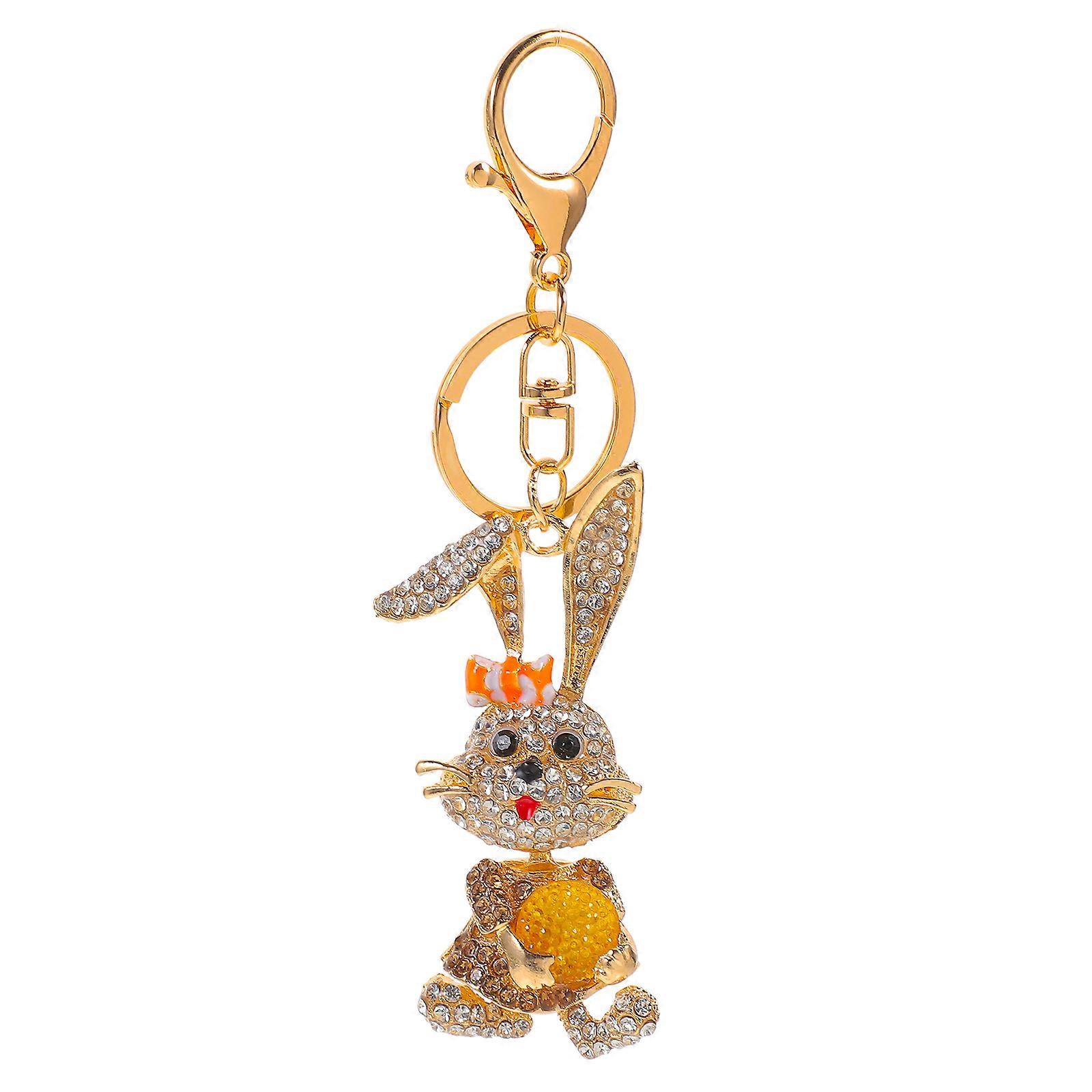 Rhinestones Key Chain Rabbit Keyring Home Keychain Decor Cute Style Coffee 13.00X3.60X2.00CM Zinc Alloy Car Ornament 1 Pair