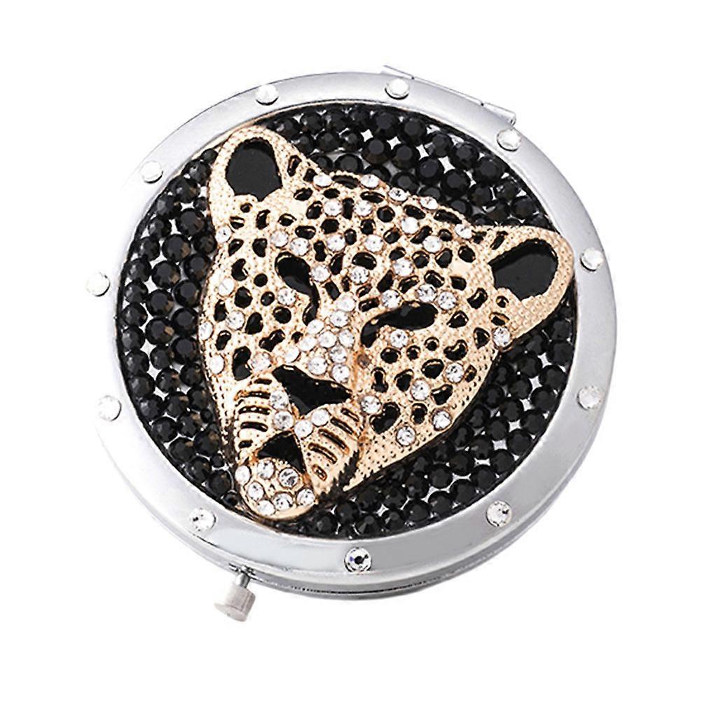 Portable Folding Leopard Design Double- Foldable Portable Makeup Black 7x7cm For Travel 1Pcs