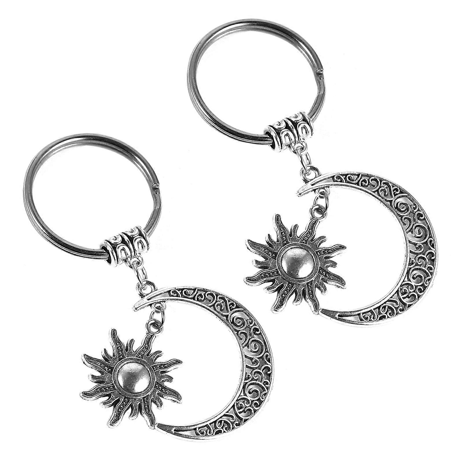 Aesthetic Keychain Sun Moon Silver Key Rings Practical Simple Structure 2Pcs