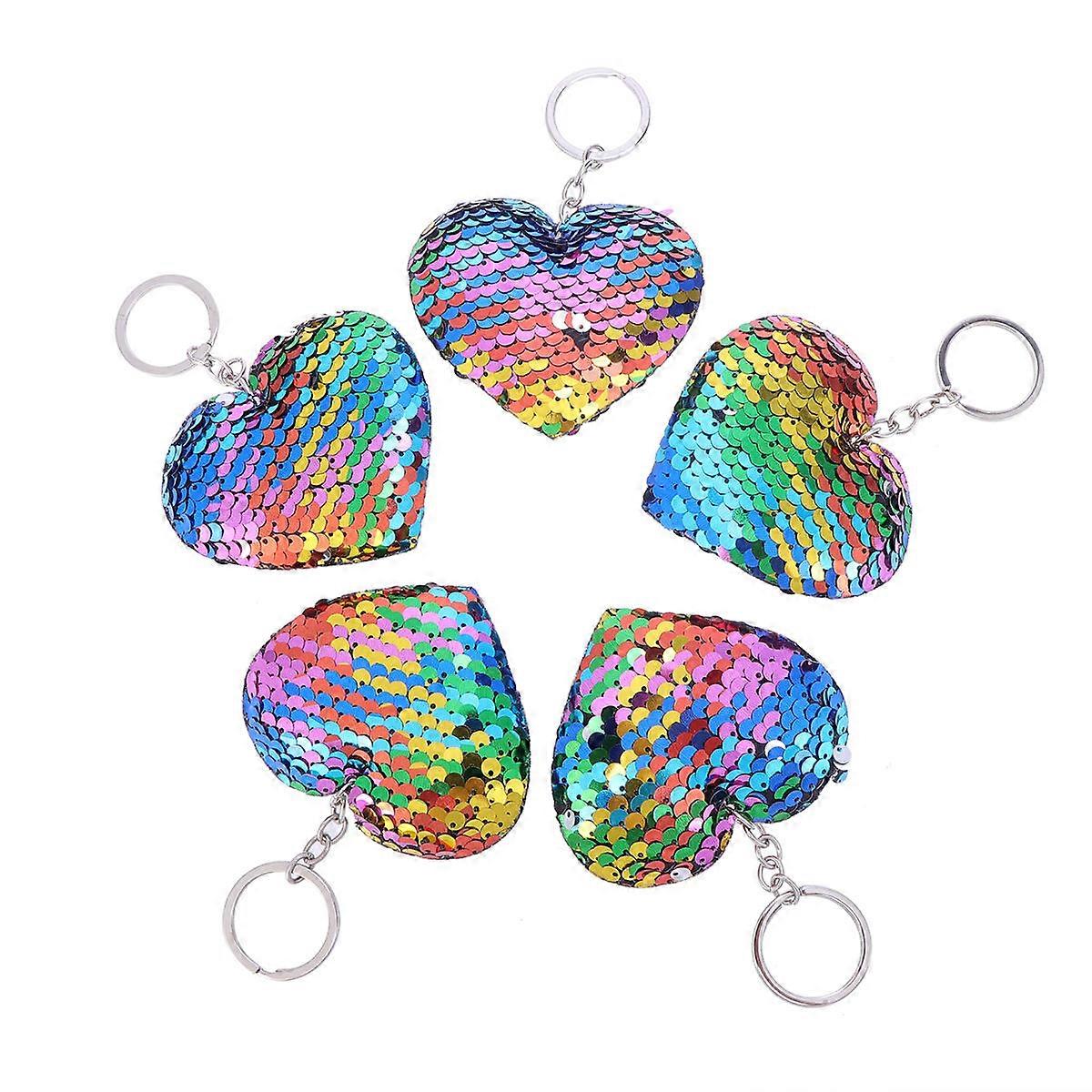 Novelty Keychain Heart Shape Rhinestone Keychains Bag Decoration Pendant 5Pcs