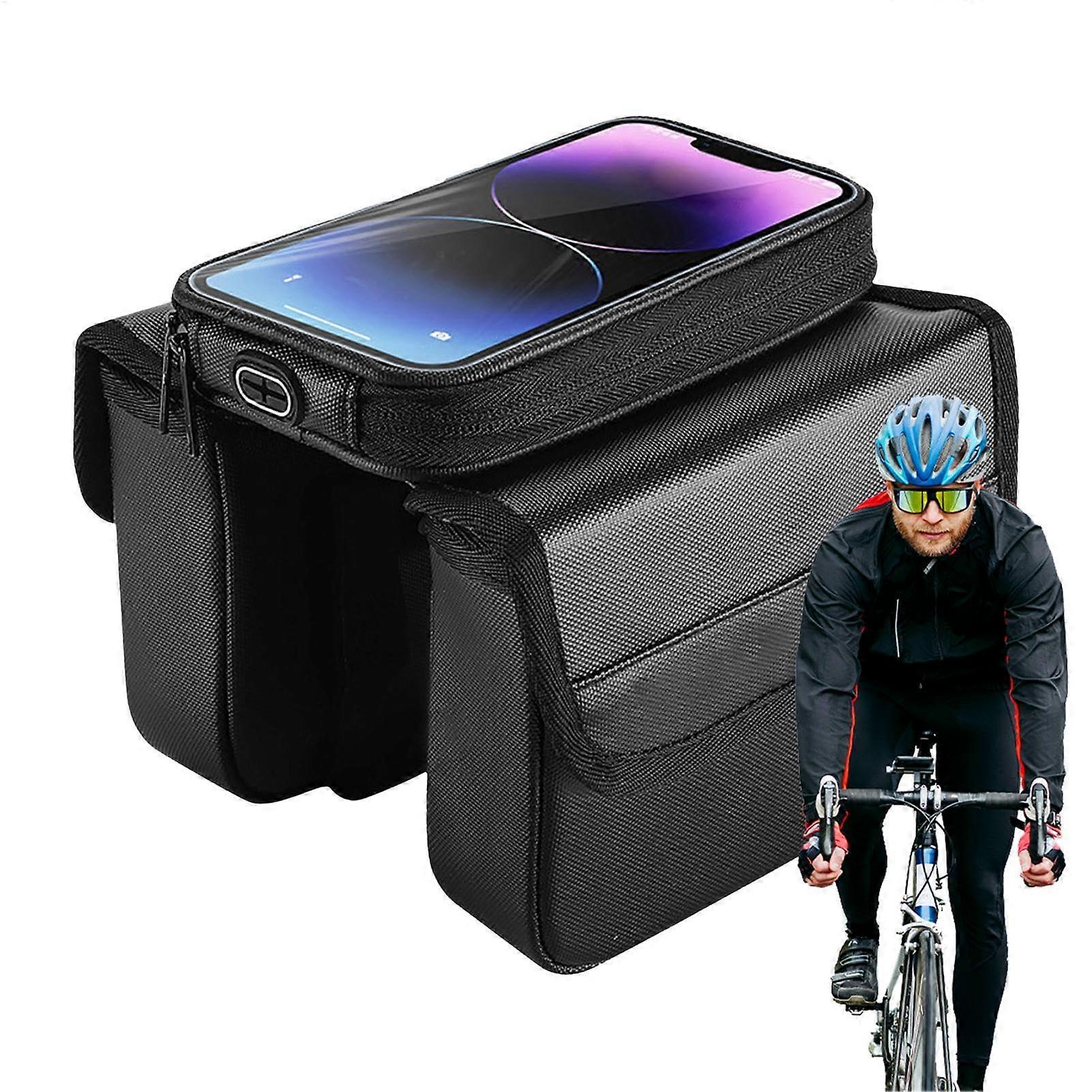 Bicycle Phone Front Frame Bag – Waterproof Handlebar Bag with Headphone Jack, Compatible with All Bike Models for Men and Women