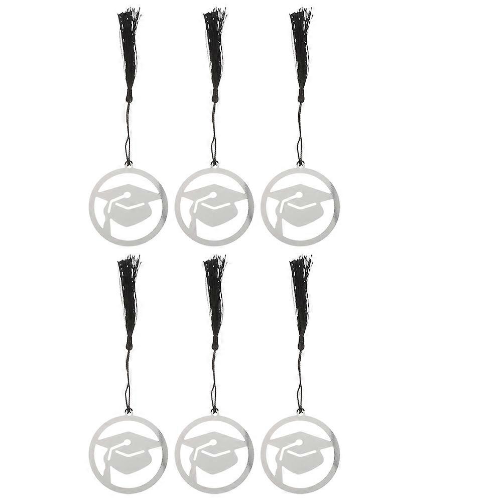 Graduation Bookmark With Tassel Stainless Bookmarkers Doctorial Hat Assorted Color Reading Time 6Pcs
