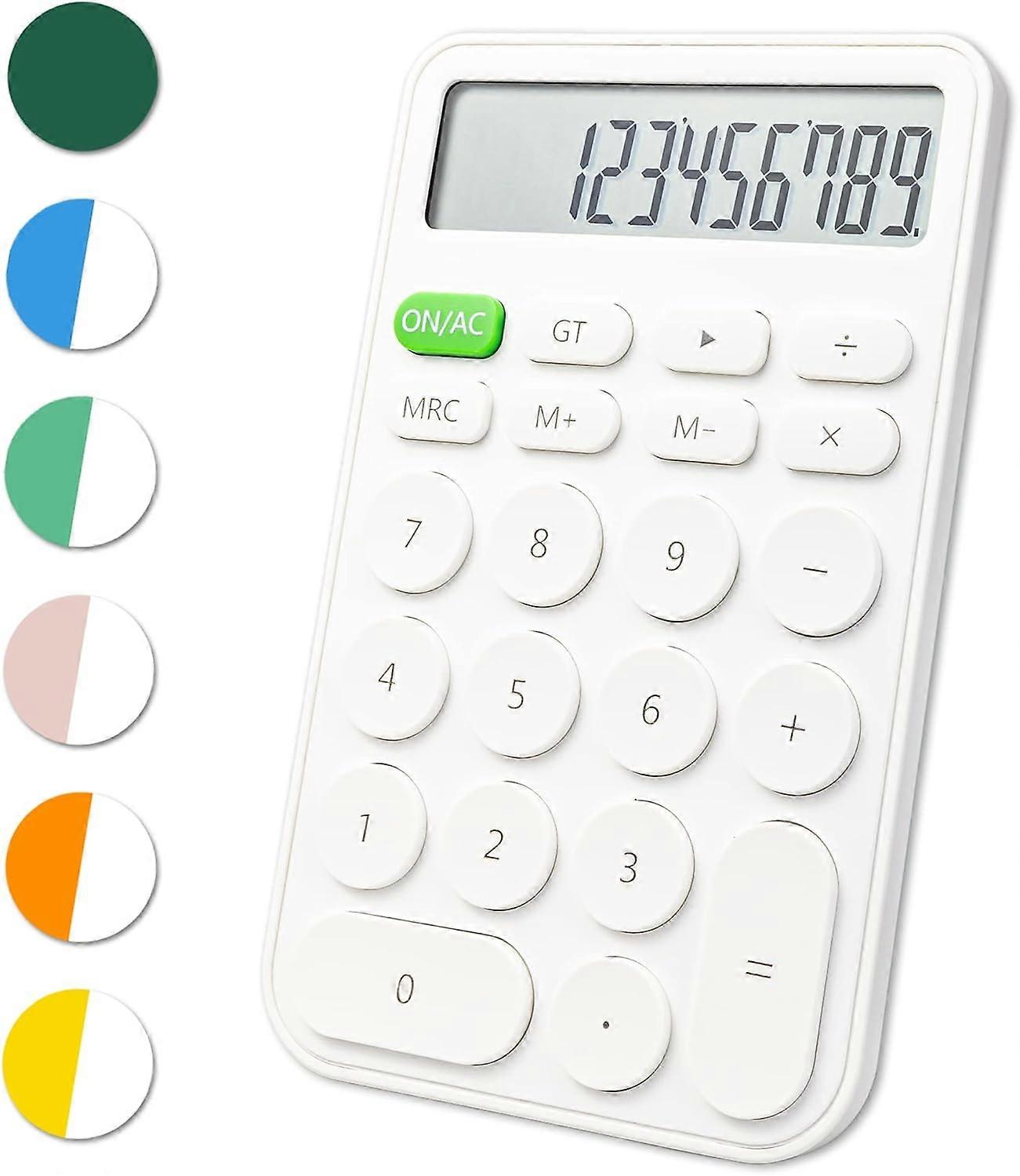 Standard Calculator 12 Digits, Desktop Large Display and Buttons, Large LCD Display Calculator, Auto Sleep, with Battery, White