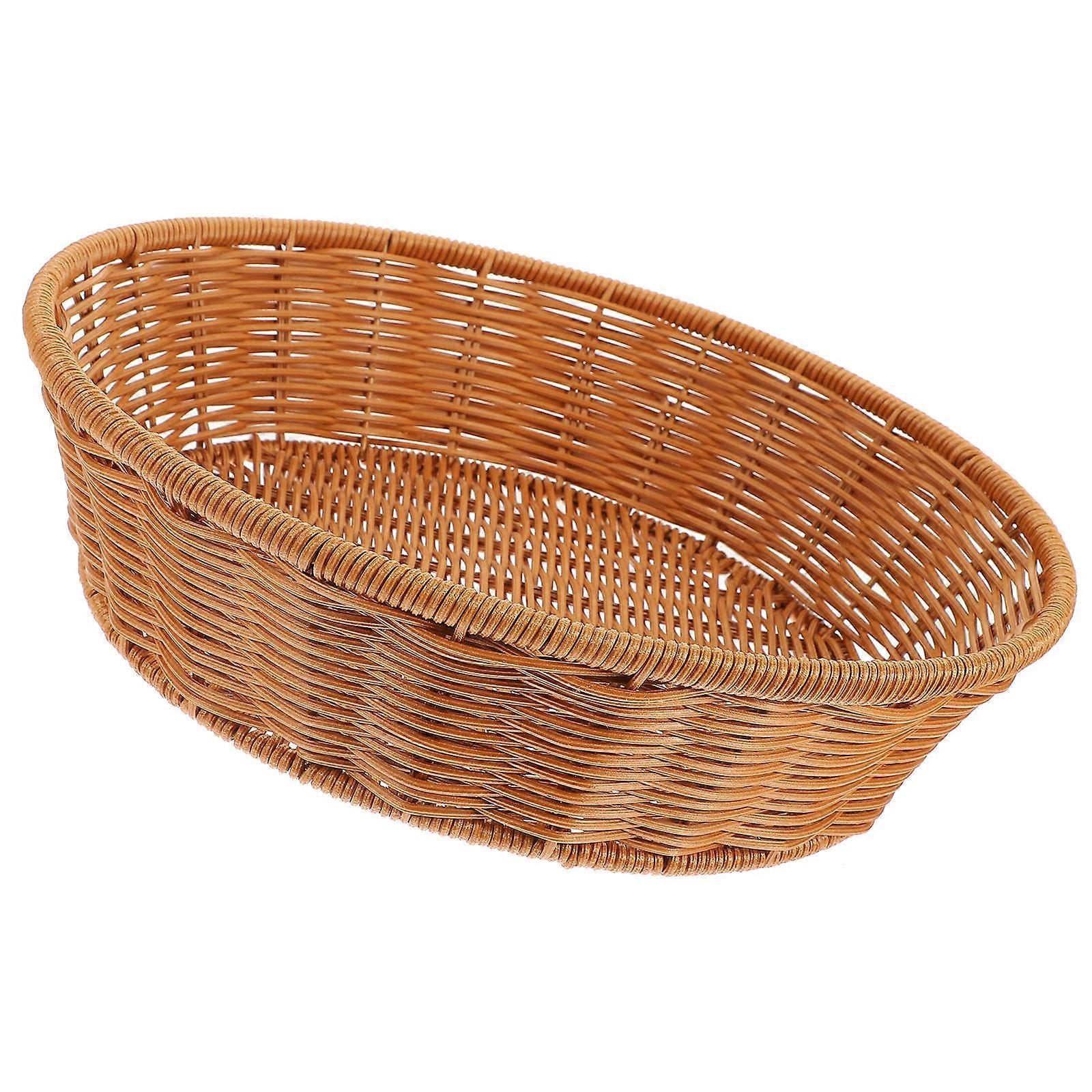 Bread For Table Woven Bread Basket Round Imitation Rattan Material Sand Color Farm and Country Style 1Pack