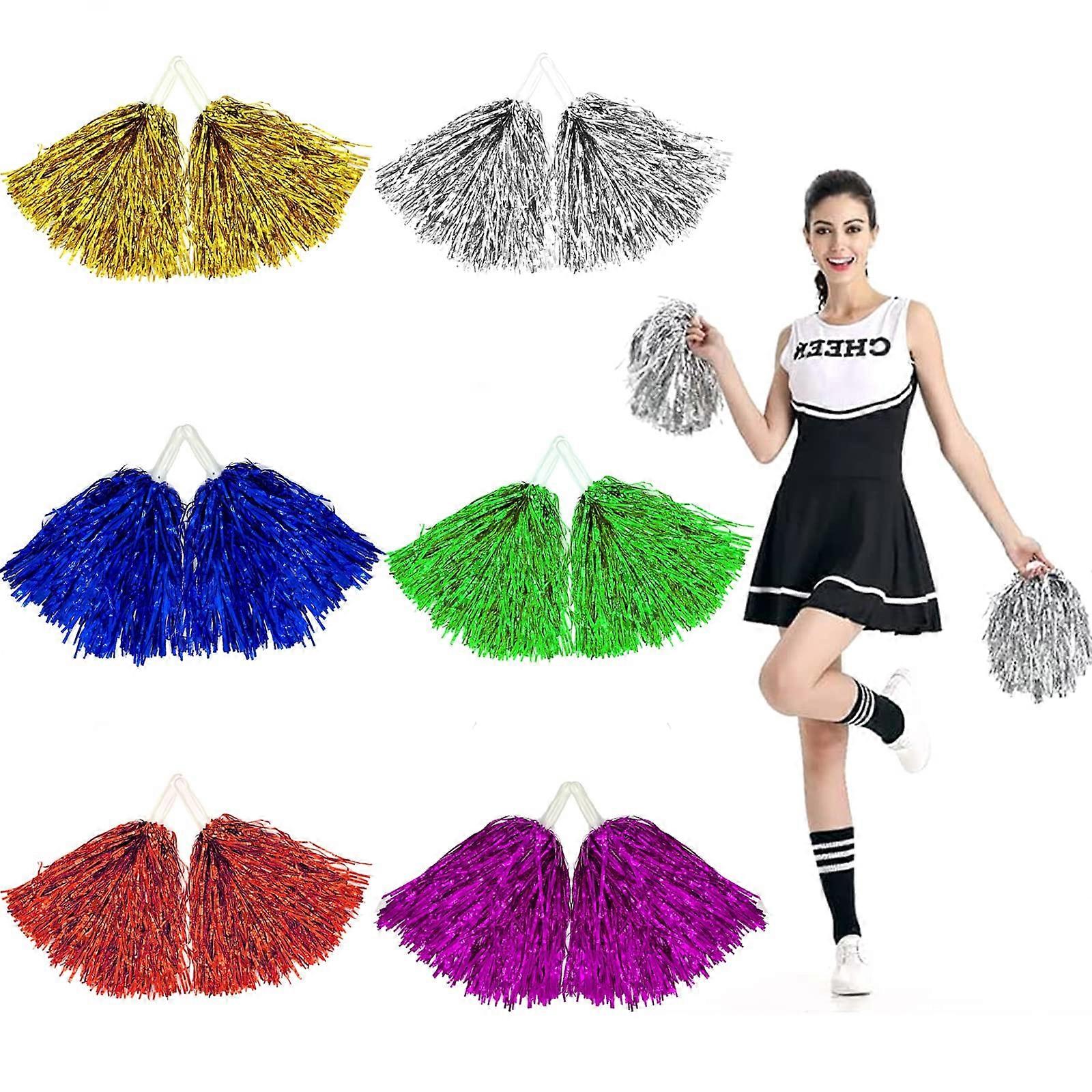 Cheerleader Pompoms Pack of 12, 6 Colors, Cheerleading Pom Poms