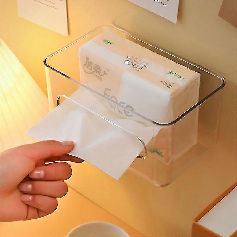 Wall Mounted Open Top Transparent Tissue Box Holder for Kitchen and Bathroom