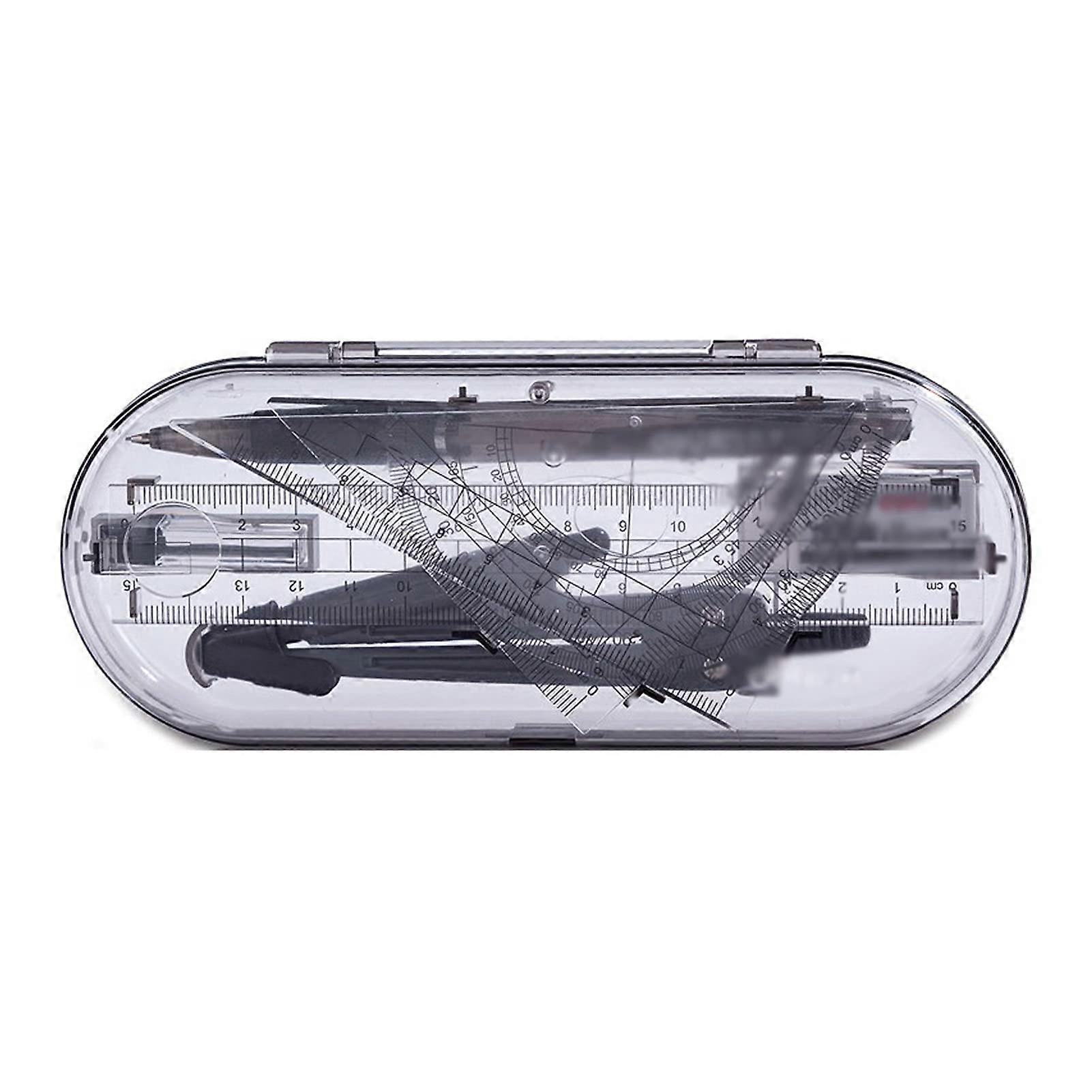 Math Geometry Kit Sets 8-Piece Tool Kit With Compass, Pencil, Eraser, Triangle Ruler, Ruler, Lead Refills, Storage Box