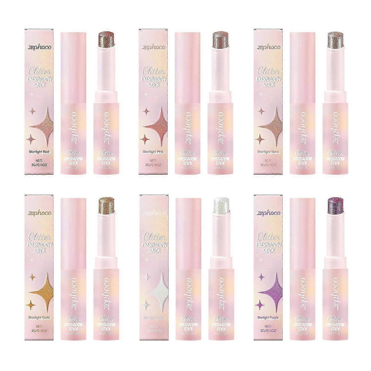 6 Colors Crystal Jelly Glaze Sticks, Eye Shadow Stick Eyeliner Brightener Pencil Crayon Easy to Blend Long Lasting Shimmer Eyeshadow