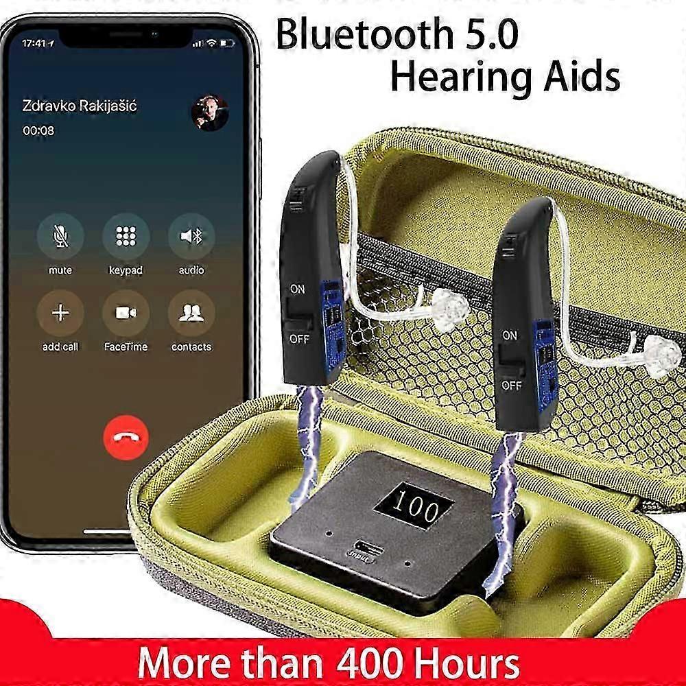 Bluetooth-Enabled Hearing Aid with 400-Hour Power Bank and Noise Cancellation