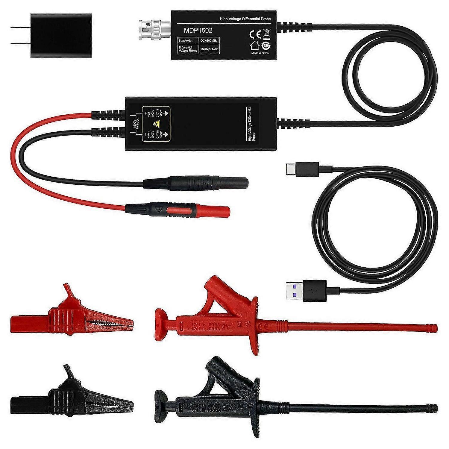 High Voltage Differential Probe 200MHz Bandwidth 50X 500X Attenuation Dual Range Selection Oscilloscope Probe 100240V US Plug