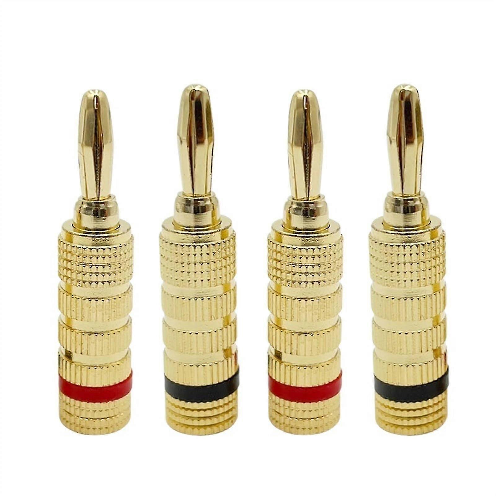 8 Pcs/4 Pairs of 24K Gold Plated Copper 4mm Banana Connectors Suitable for Certain Brand Male Speaker in Black and Red Colors (4 Red, 4 Blac