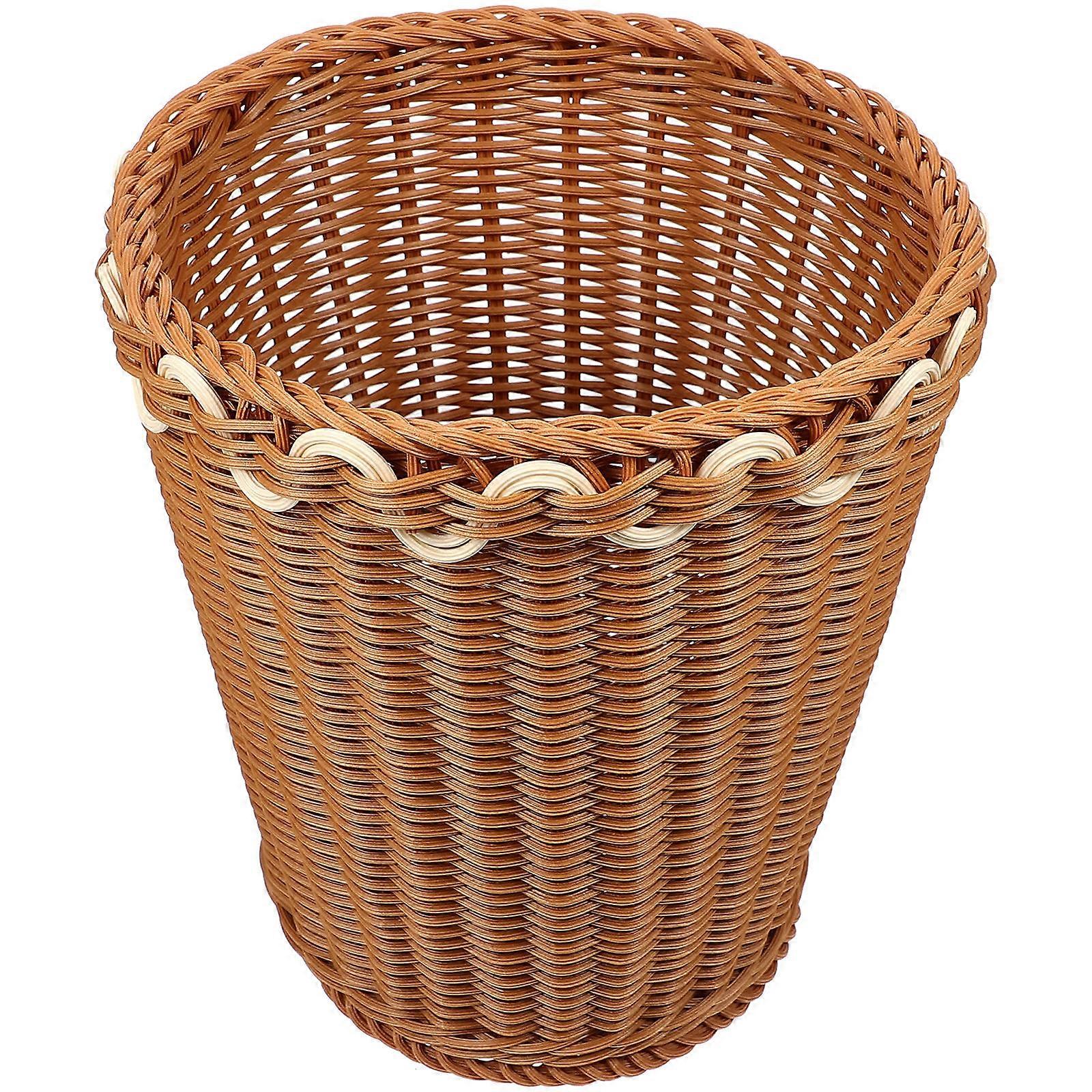 Imitation Rattan Woven Storage Basket Lightweight Rustic Trash Bin for Home Organization Practical Living Room Design
