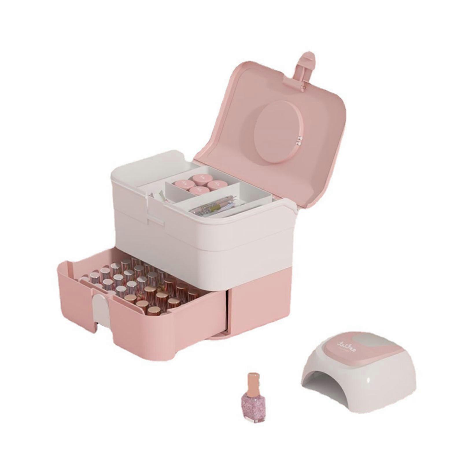 Cosmetic 2 Layers Drawer Large Capacity Portable Makeup Storage Box with Handle for Polish Nail Art