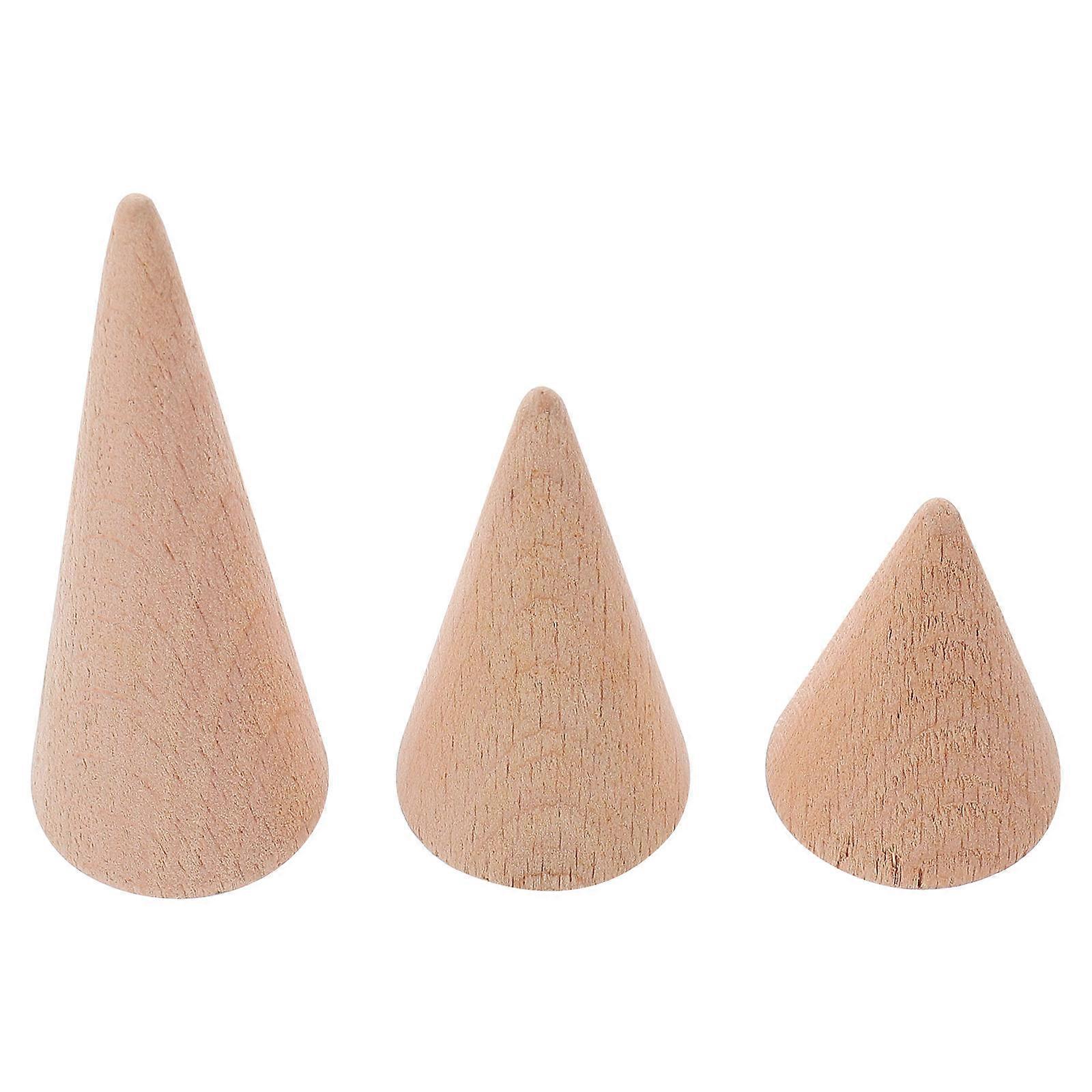 Ring Display Rack Wooden Display Shelf Triangle Shape Solid Wood Jewelry Organizer Home Use 3Pcs