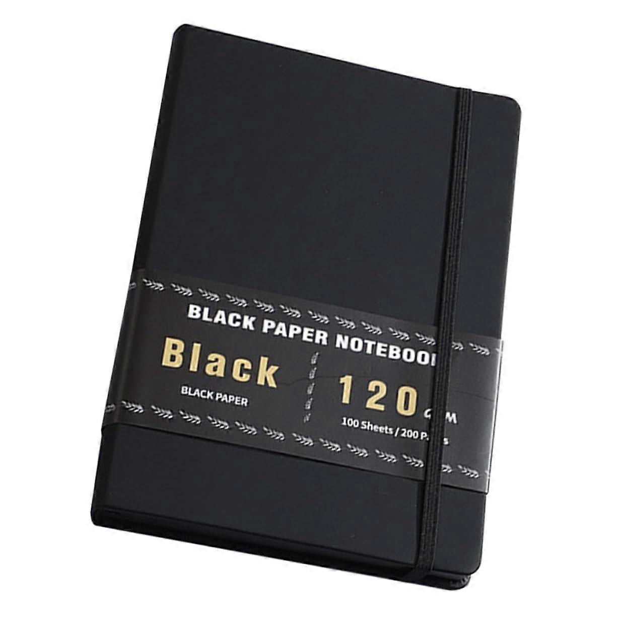200 Empty Black Paper Notebooks A5 Size with Blank Pages for Work Journaling and Gel Ink Writing - Spiral Bound PU Cover