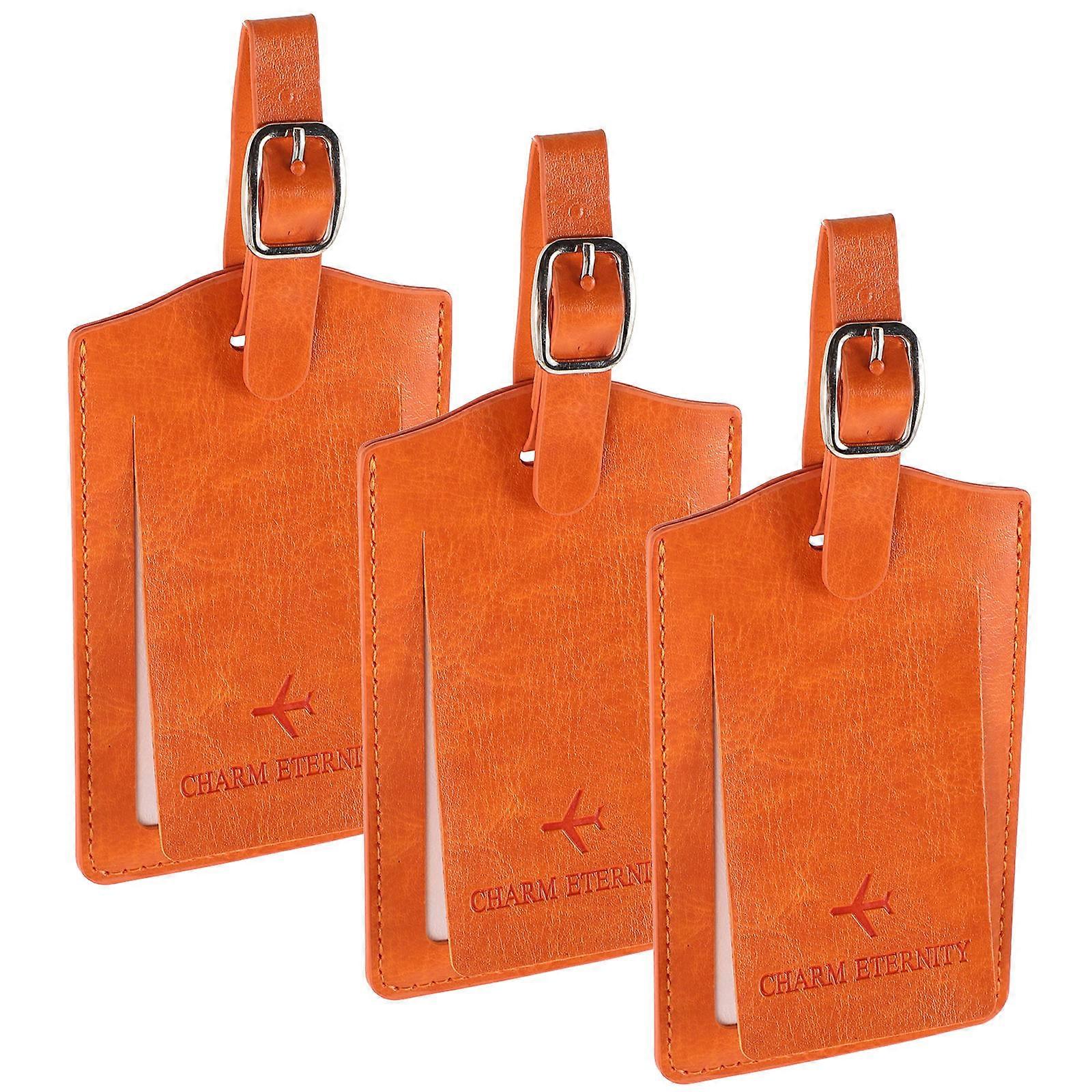 Orange PU Luggage Tags for Travel Accessories with Durable Design 3pcs