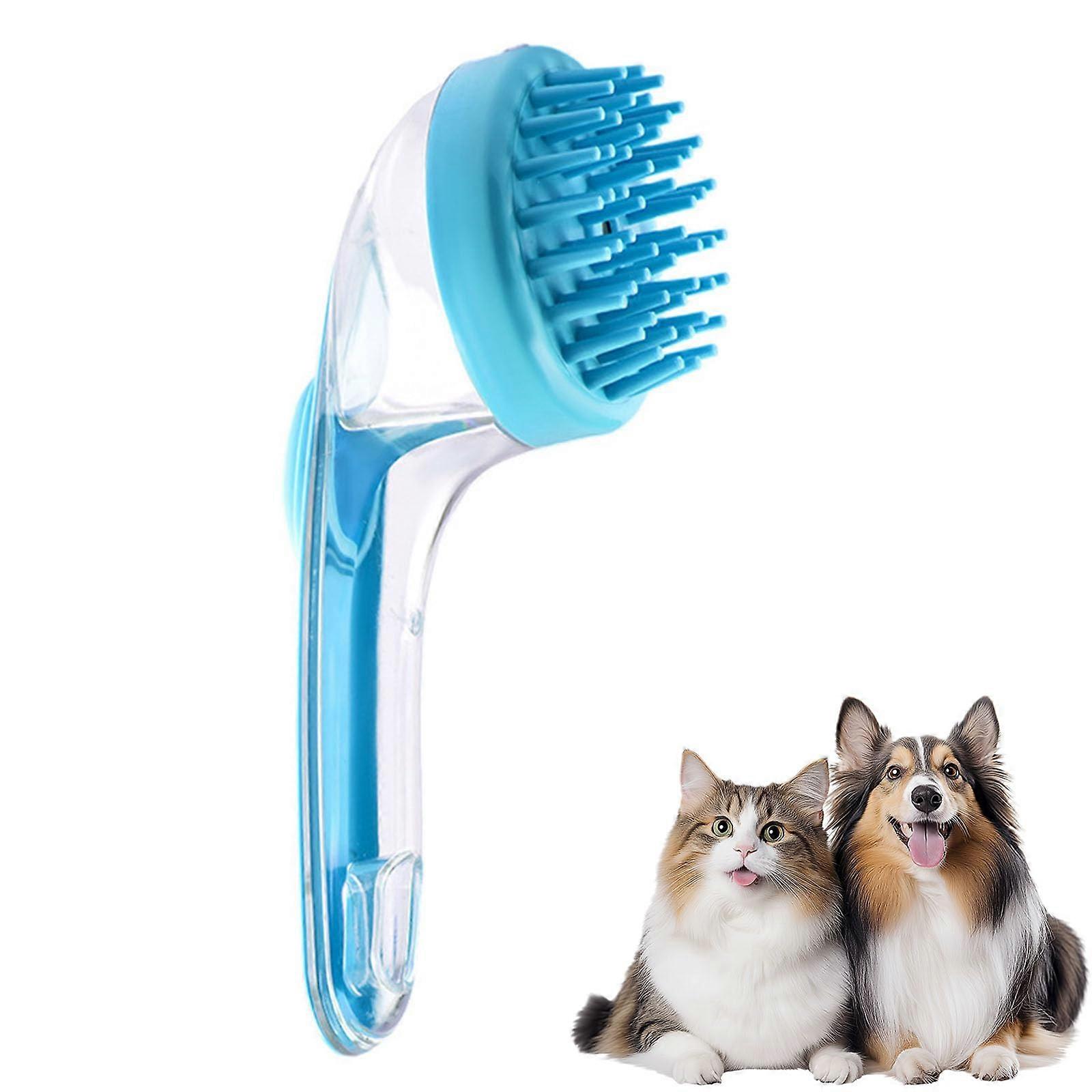 Dog Bath Brush With Built-In Shampoo Dispenser, Soft Silicone Long-Handle Massage Brush For Long- and Short-Haired Dogs and Cats