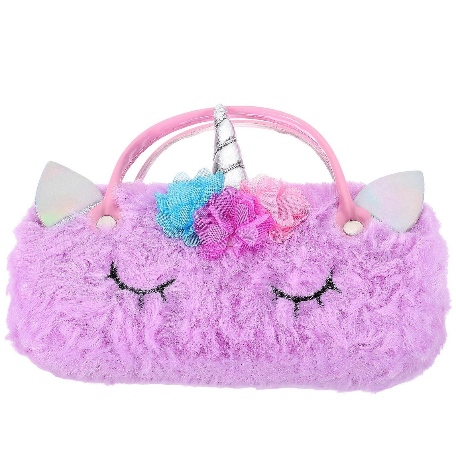Portable Unicorn Glasses Case for Daily Use Violet Microfiber Plush and PU Practical and Beautiful