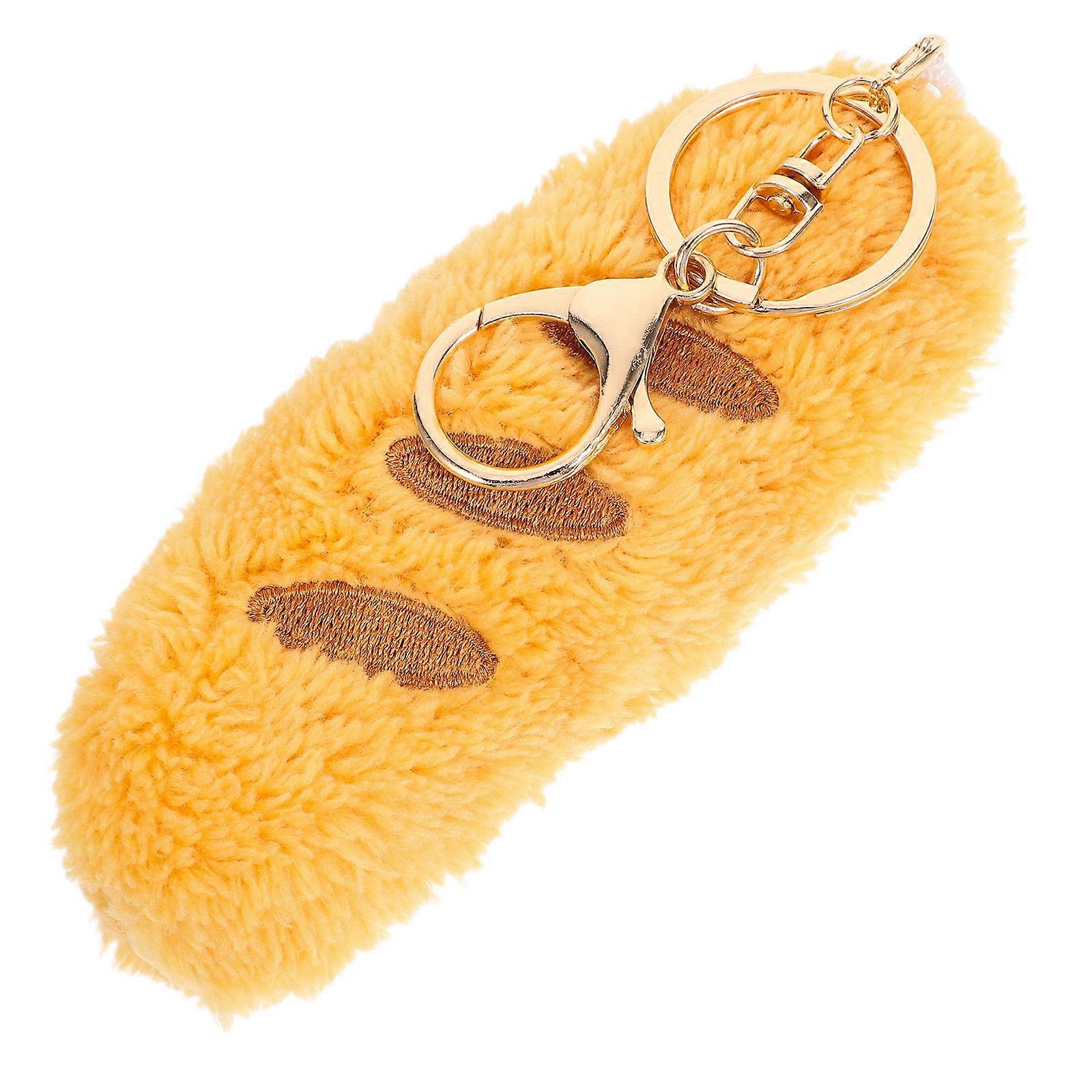Cute Plush Baguette Keychain Realistic Food Charm Soft Keyring Accessory Fuzzy Decoration Compact Portable Key Organizer for Backpack Handbag Purse