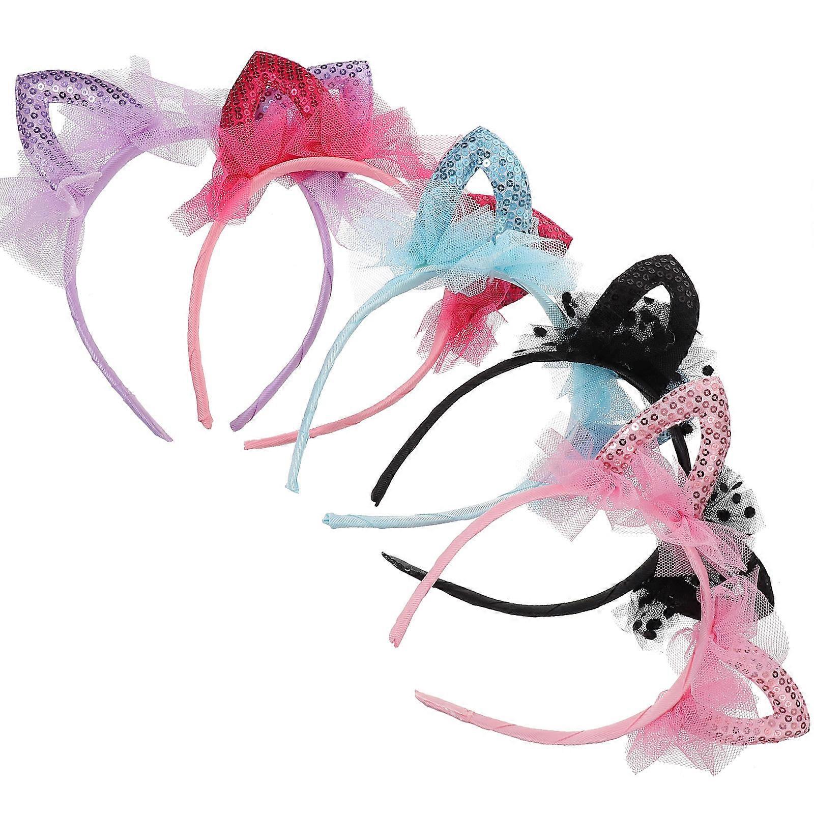 Glitter Sequin Cat Ears Headband with Comfortable Fabric for Kids Assorted Color Fits Most Children