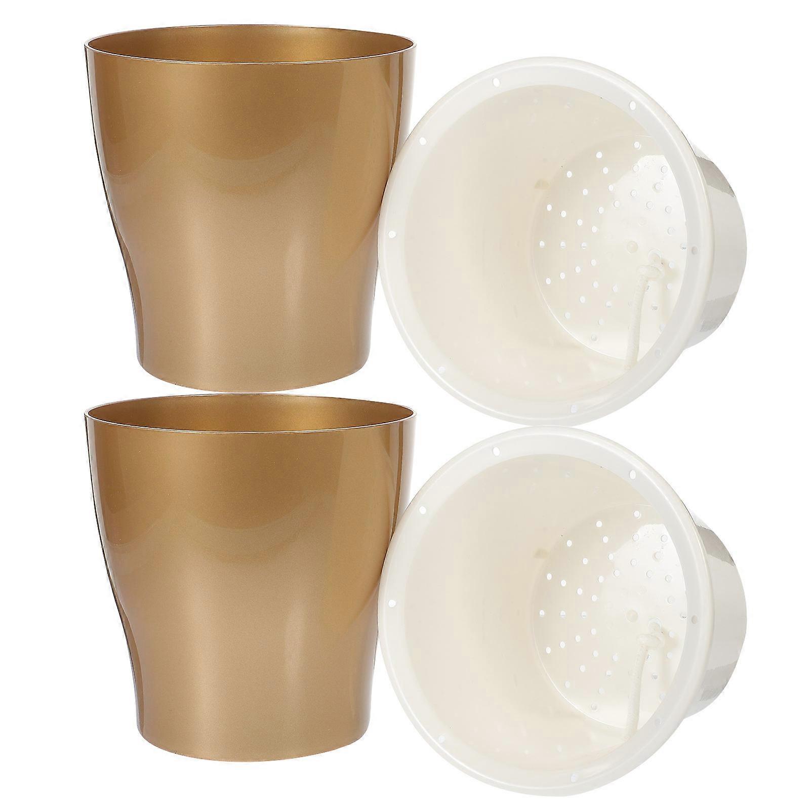 Self Watering Plastic Flower Pots Large Silver Planters with Water Storage Durable Chic Design for Succulents and Cacti 2PCS