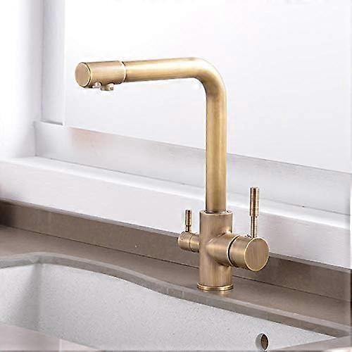 Antique 3-Way Kitchen Faucet, Brass Hot and Cold Multifunctional 3-in-1 Water Filter Tap for Under-Sink Installation