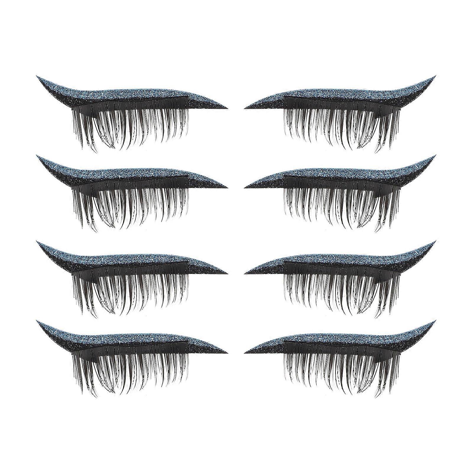 Blue Eyelash Stickers for Women Dense Fake Eyelashes Waterproof Plastic 4 Pairs