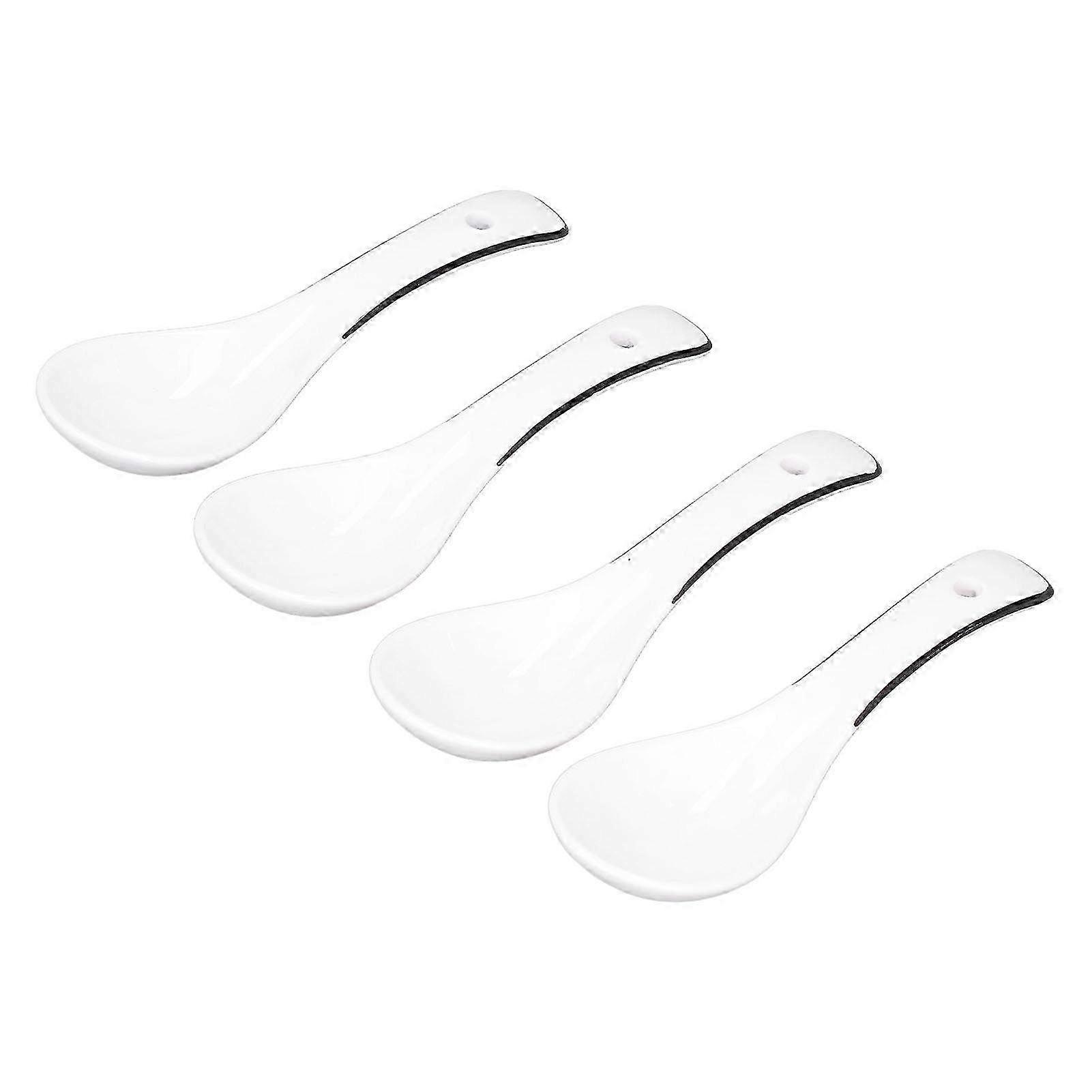 White Ceramic Spoons Set for Coffee, Dessert & Ice Cream - Elegant Kitchen Tableware for Serving & Dining