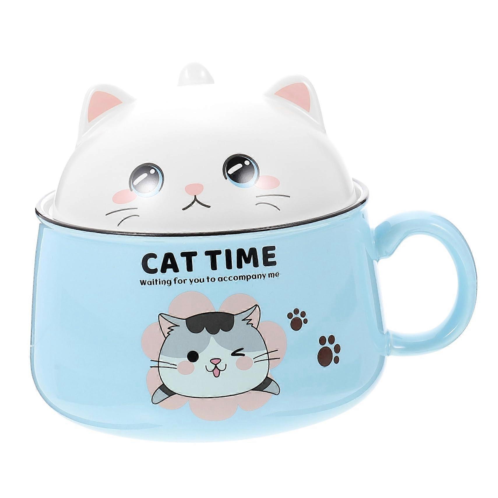 Decorative Cat Ceramic Bowl for Instant Noodles with Ergonomic Handle NonSlip Easy to Clean for Soups and Pasta Dishes