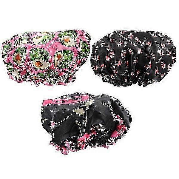 3-Pack Double Layer Waterproof Elastic Shower Caps