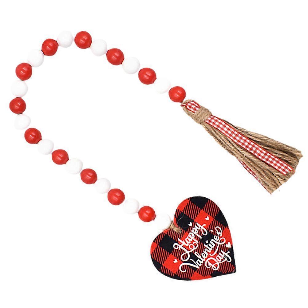 Valentines Day Wooden Beads Garland with Tassel 1 Set Wooden Beads String Ornament for Tiered Tray Decor